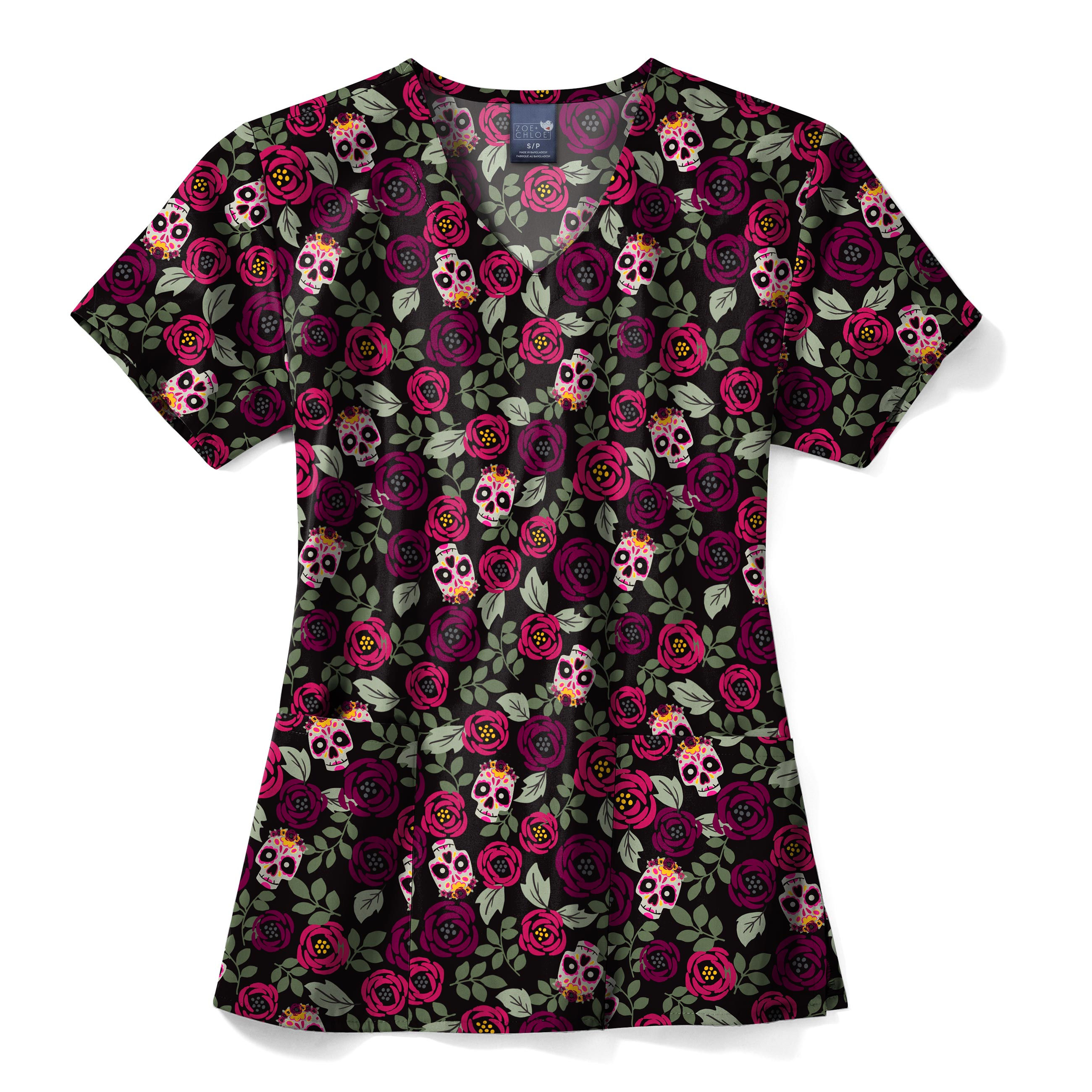 Filipina Médica ajustada con cuello V y 3 bolsillos con estampado de, xs