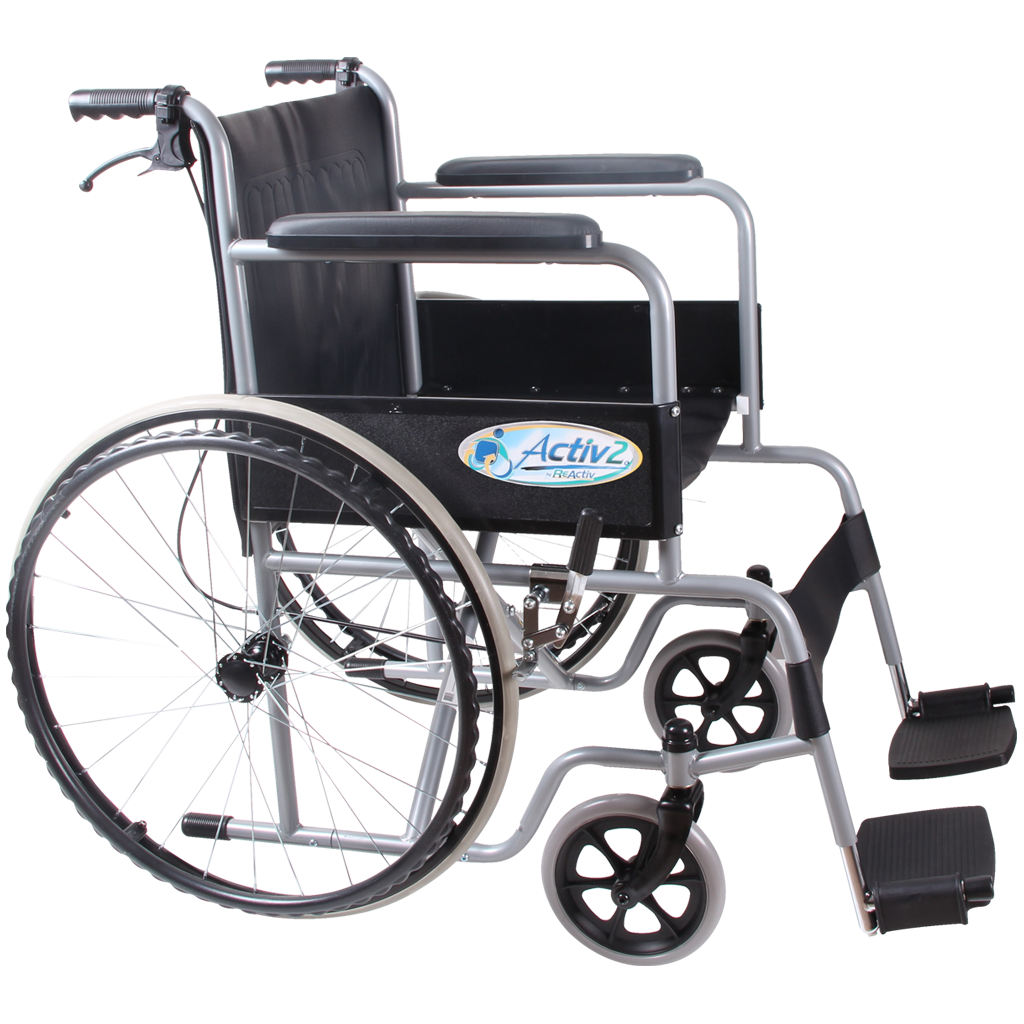 Silla de Ruedas Económica Brazos y Descansapiés Fijos con Freno Tapiz Vinil Gris