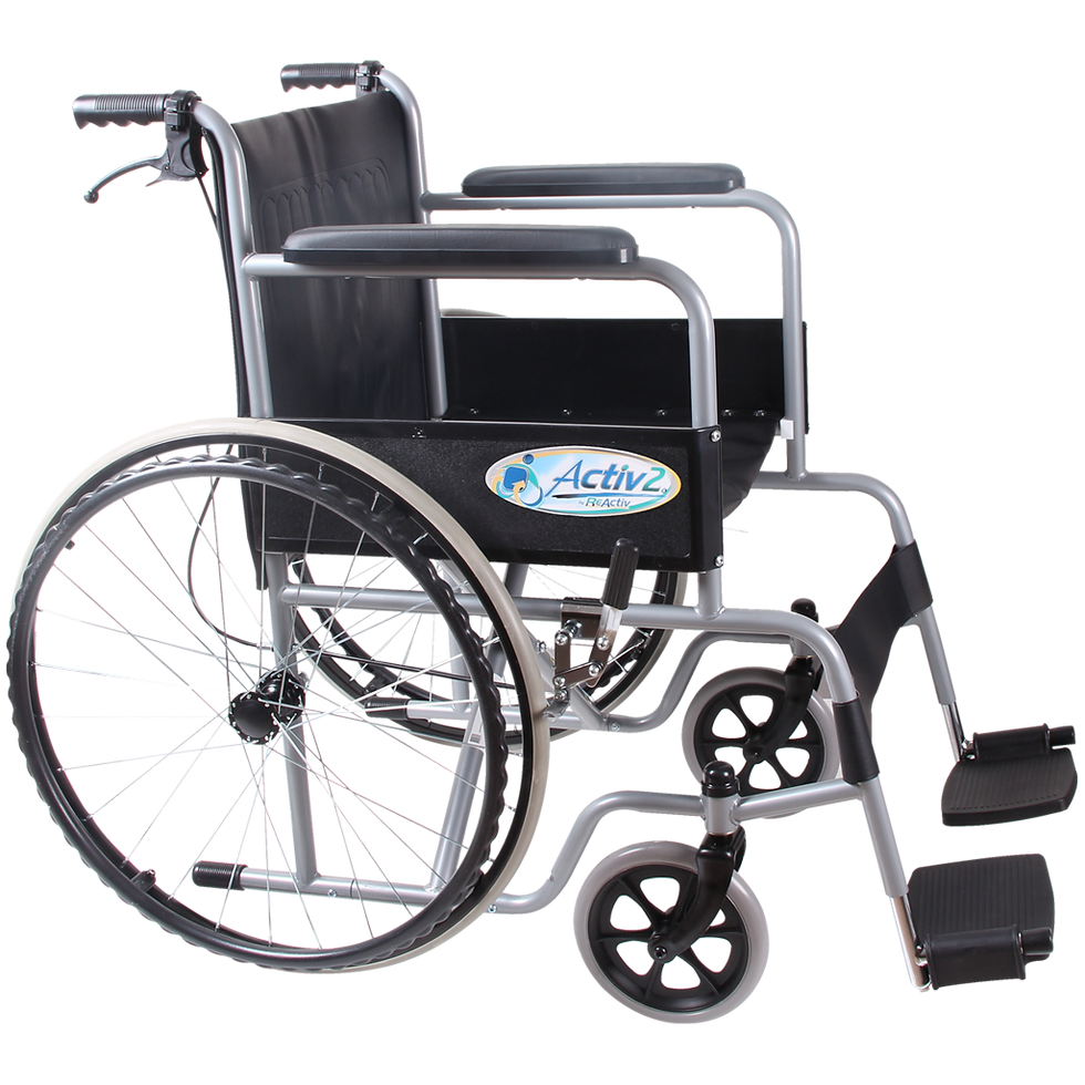 Silla de Ruedas Económica Brazos y Descansapiés Fijos con Freno Tapiz Vinil Gris