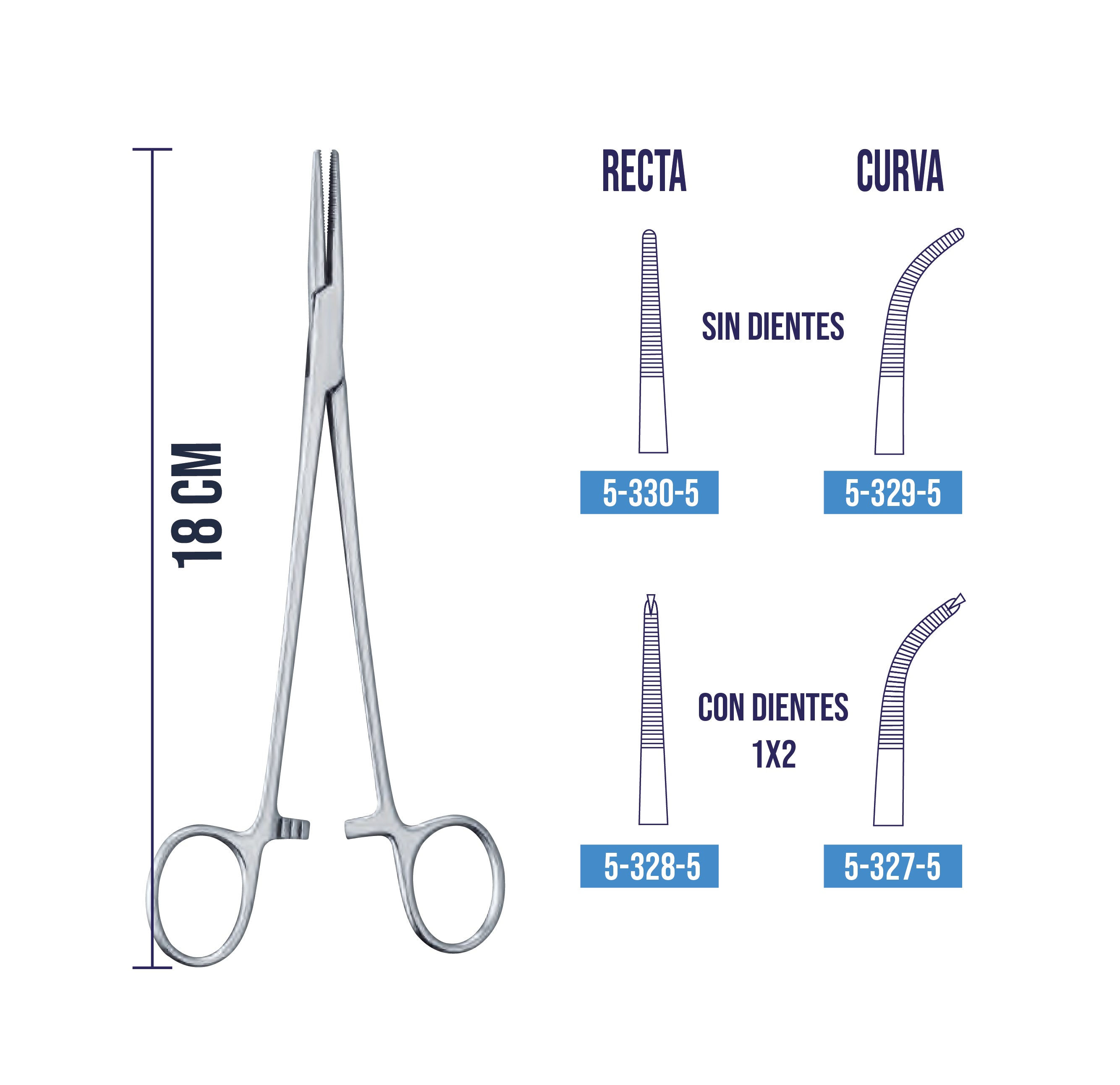 Pinza Adson Quirúrgica de Acero Inoxidable, curva - Con Dientes
