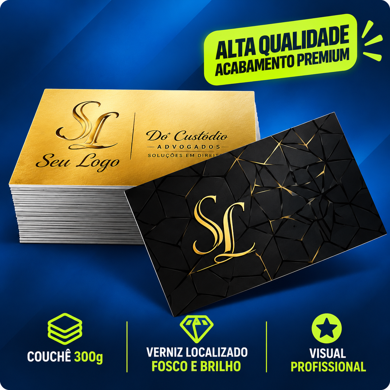 CARTÕES DE VISITA COUCHÊ 300G VERNIZ LOCALIZADO LAM FOSCA E VERNIZ LOCALIZADO FV