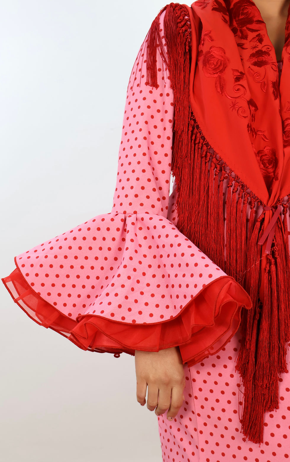 Miniatura: Vestido de flamenca clavel rosa lunar rojo