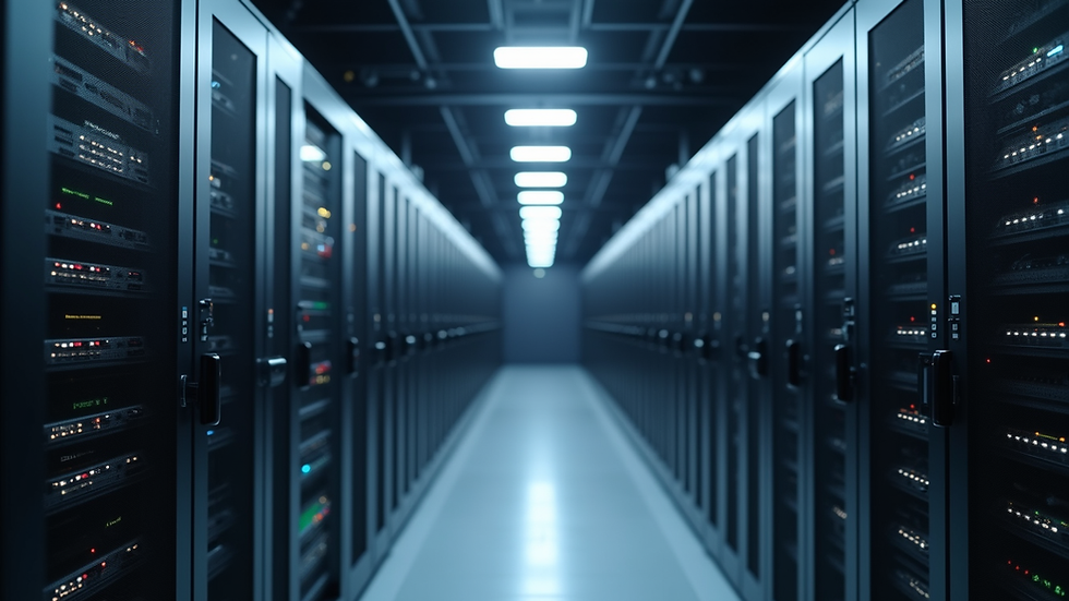 Eye-level view of a modern data center with organized low voltage cabling