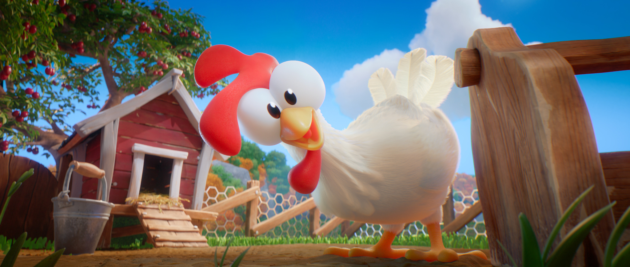 Hay Day chicken in a warm, tactile farm environment