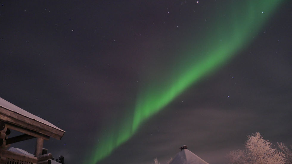 Aurores boréales photographiée juste à côté de notre chalet en Laponie, en février