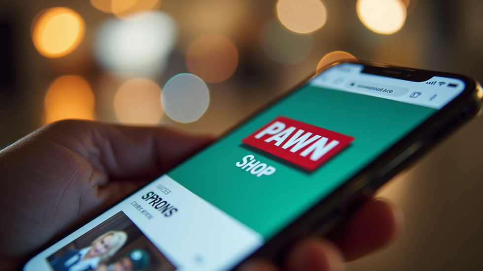 Close-up view of a smartphone showing a pawn shop website