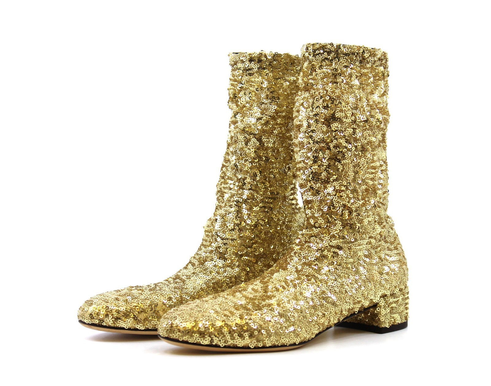 Dolce & Gabbana Gold Sequin Stretch Boots Size EU36 US6