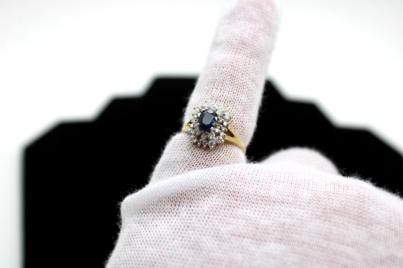 Oval Cut Blue Sapphire 0.5ct & Diamond Ring 14k Solid Yellow Gold SZ 7.5