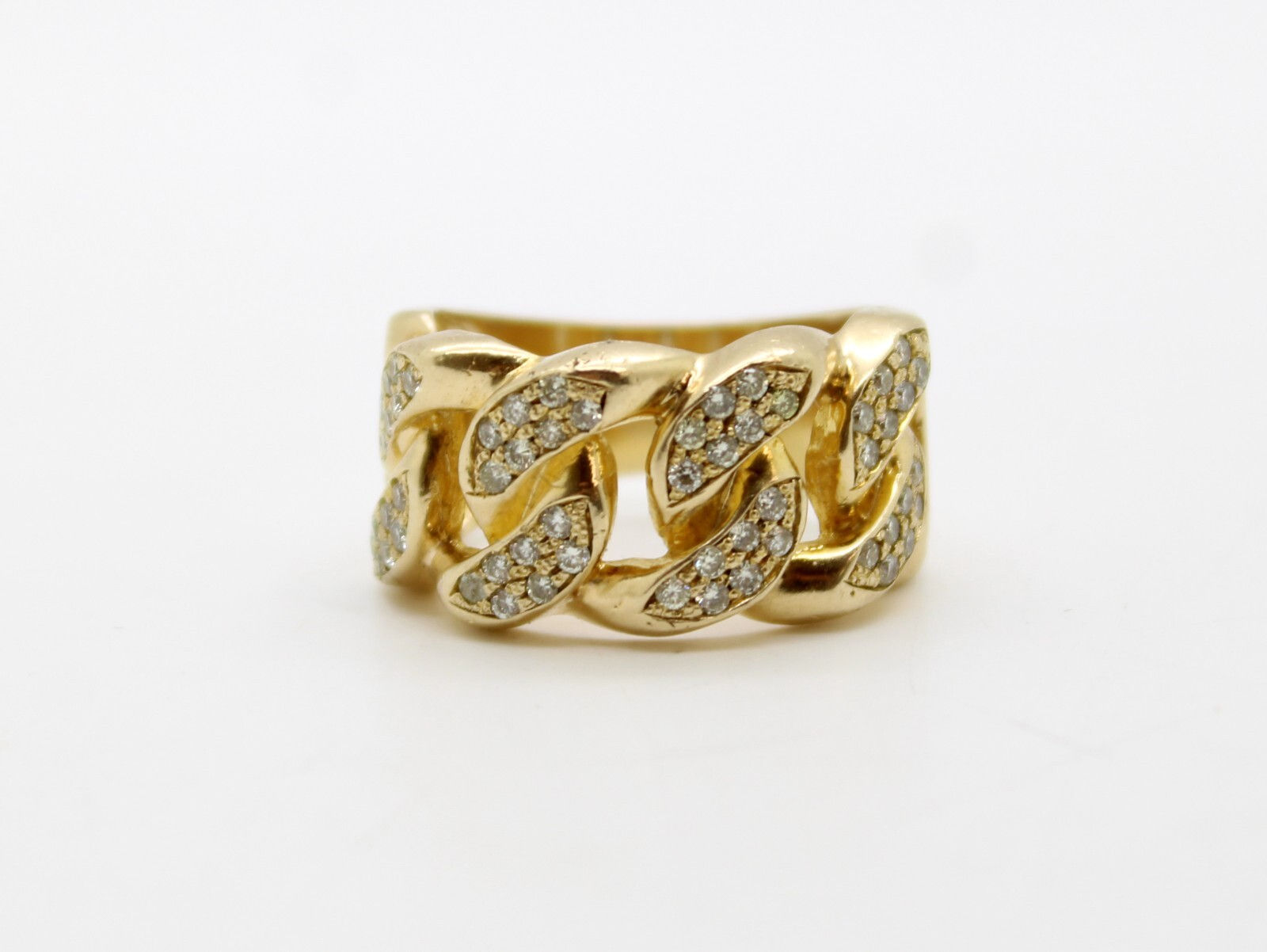 14K Solid Yellow Gold Pave Set Diamond 11.8mm Cuban Link Band Ring Size 7.0