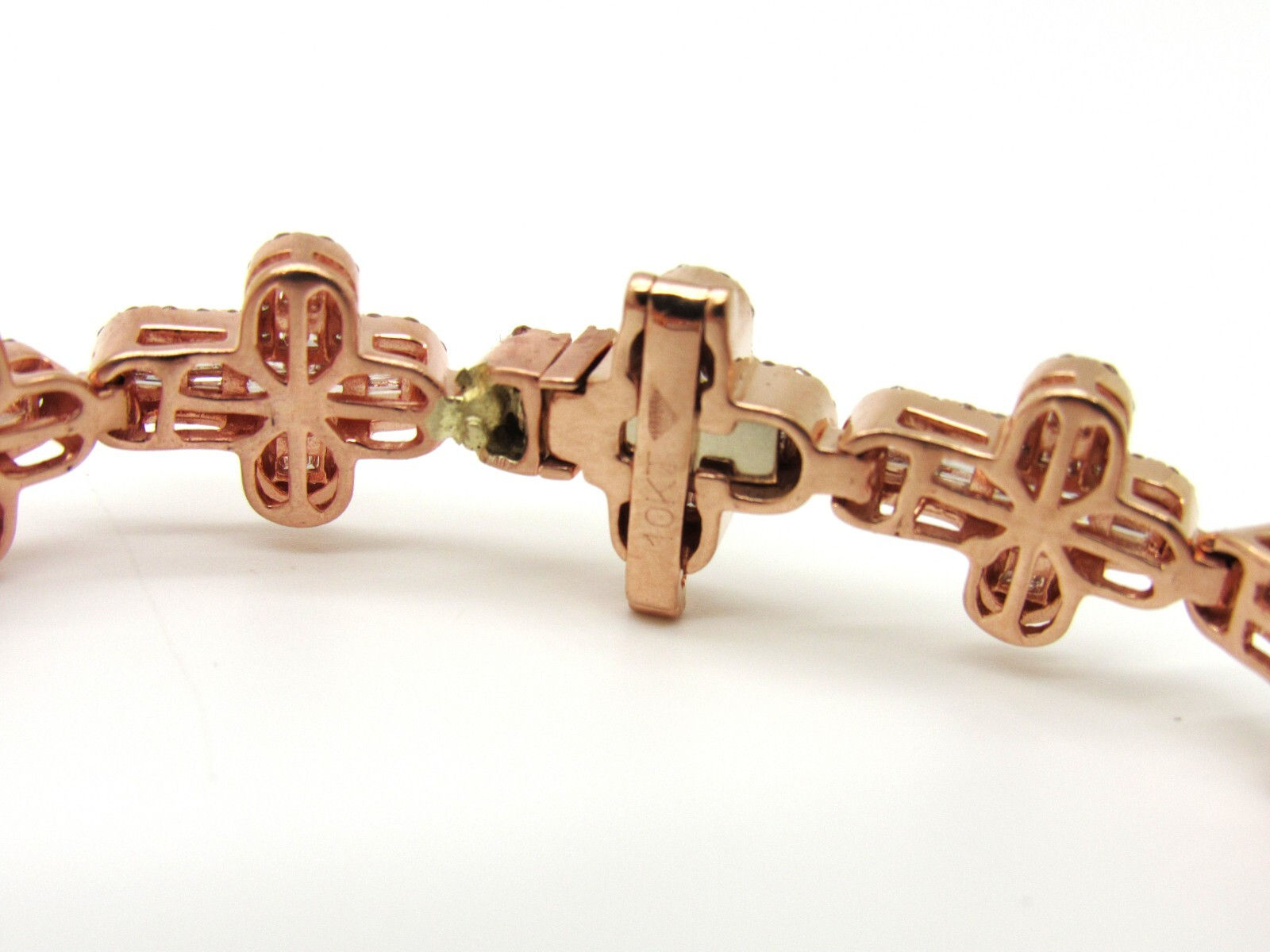 Baguettes & Round Cross Real Diamond Bracelet 10K Rose/Pink Gold 11MM 7"