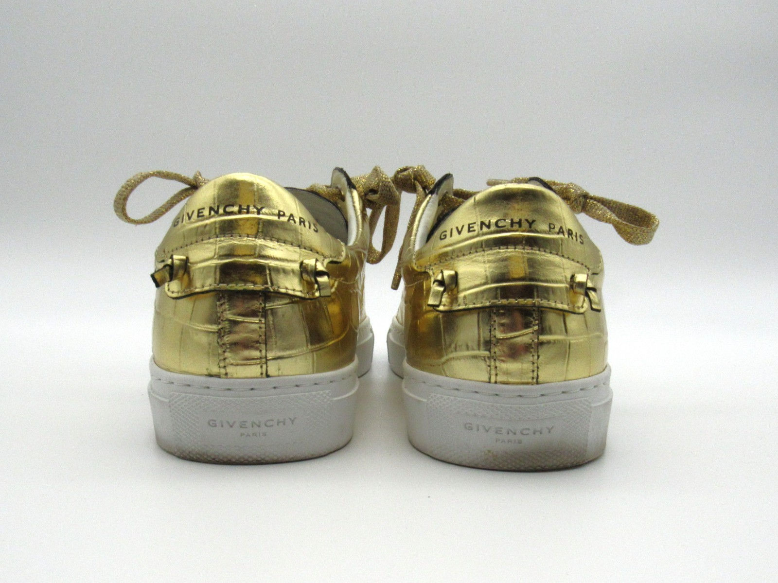 Givenchy Urban Street Croc Embossed Metallic Gold Leather Sneakers Size 37.5