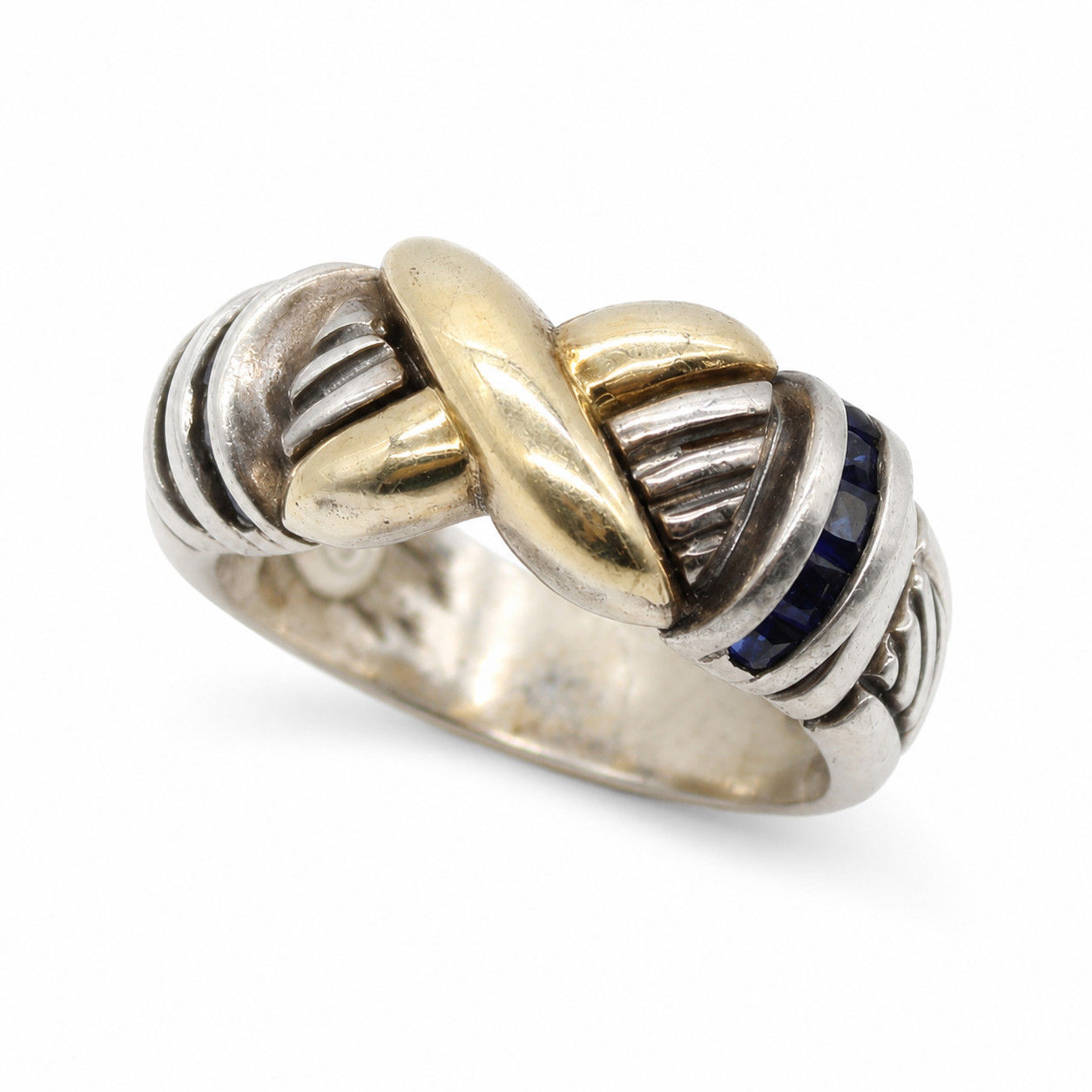 Jeffrey Levin 18K Gold 925 Sterling Silver Blue Sapphire Ring Size 6.5 ( 8.1g )