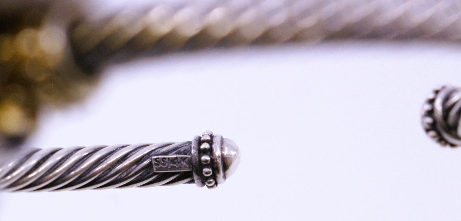 Classic Cable Cuff Sterling Silver & 14K Gold Bracelet 5mm