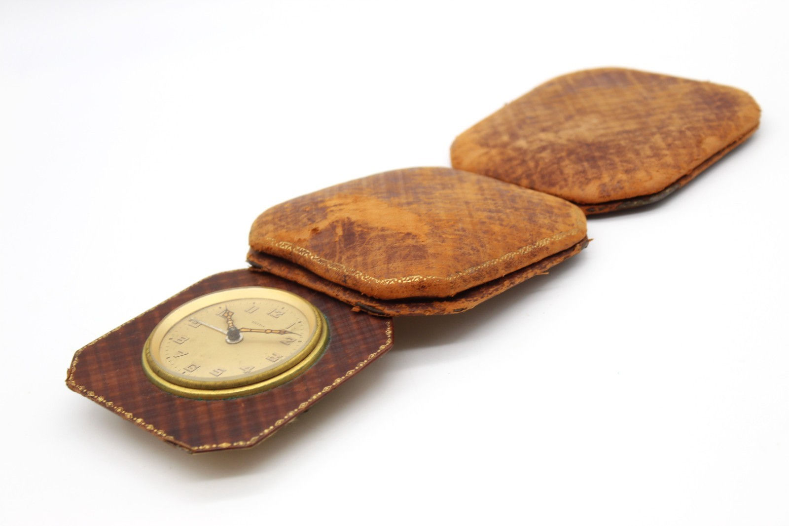 Vintage Kienzle Germany Folding Travel Alarm Clock w/ Leather Case