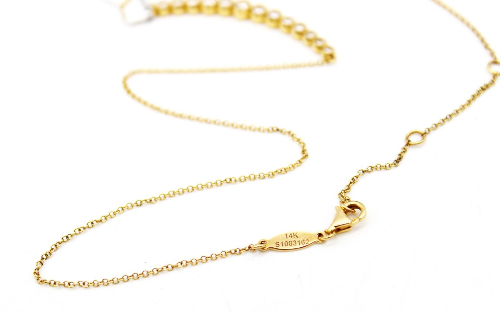 Gabriel & Co 14K Yellow Gold Curved Bar Necklace with Bezel Set Round Diamonds