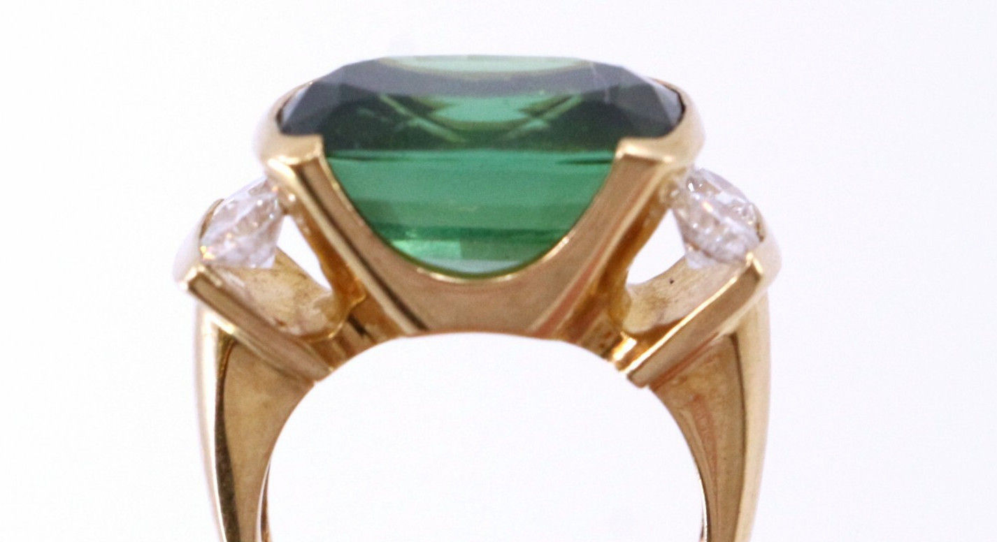 GIA Certif Natural Green Tourmaline  Natural Diamond 18k Solid Gold Ring Size 7