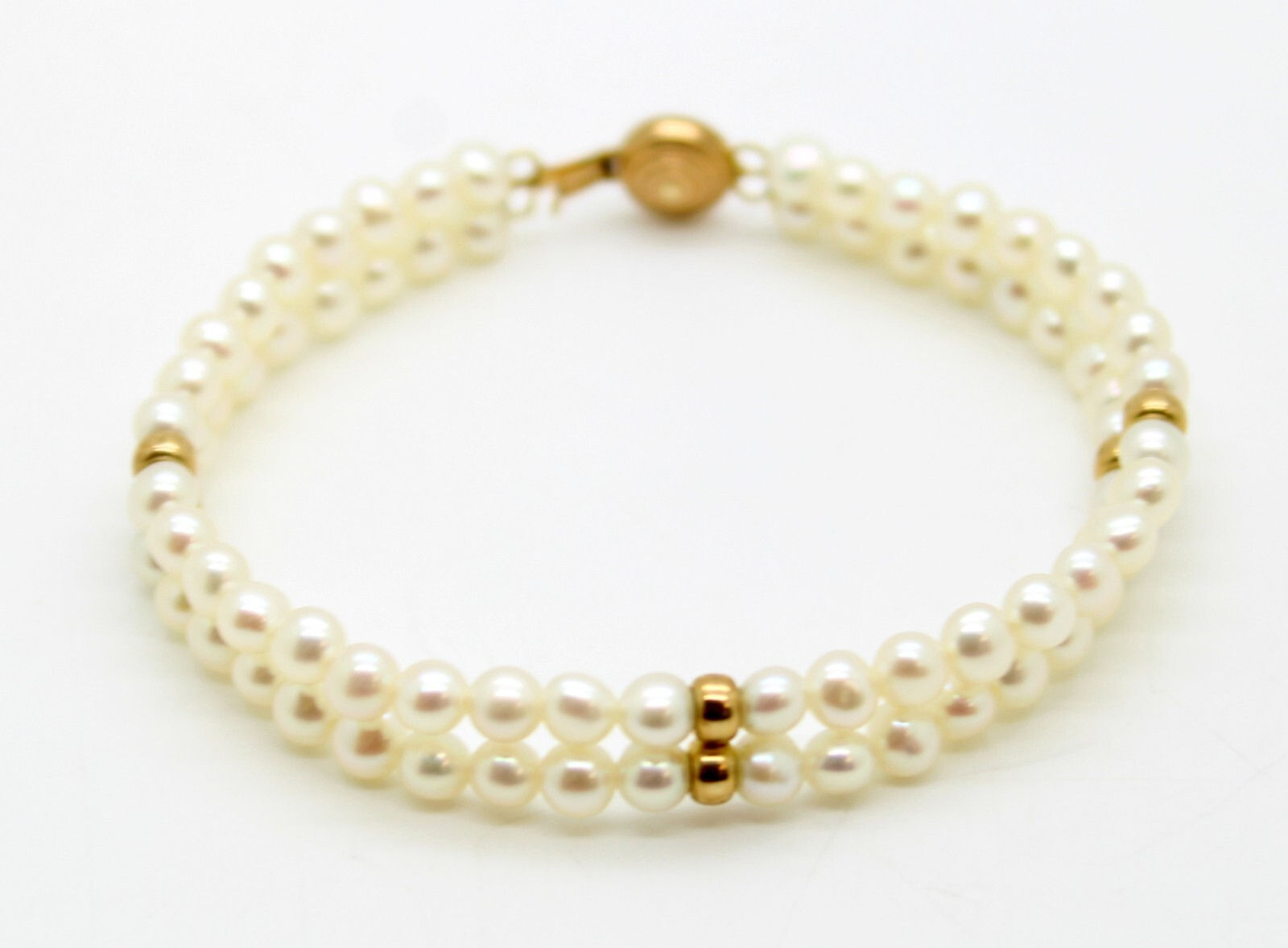 Beautiful 14K Yellow Gold Pearl Double Strand Bracelet