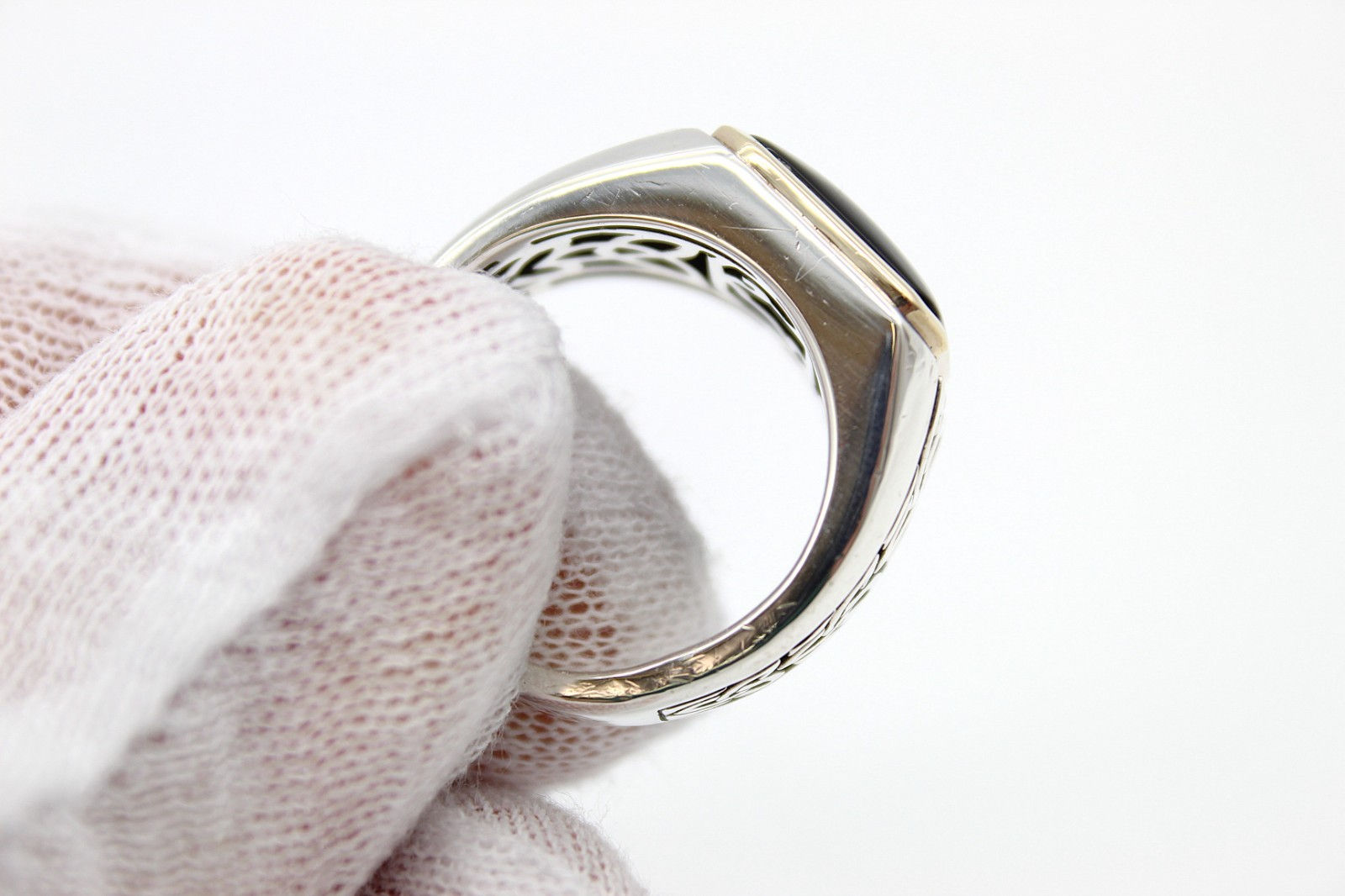 EFFY Men's 925 Sterling Silver 14K Yellow Gold Black Onyx Ring Size 10