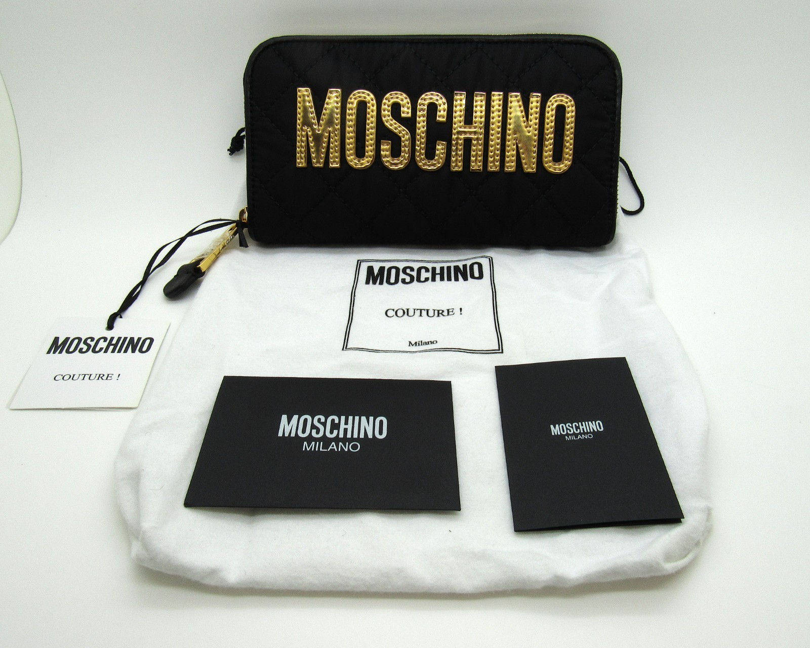 Moschino Long Zip Wallet Logo Quilted Nylon Continental Wallet 2B8103 New W/Tags