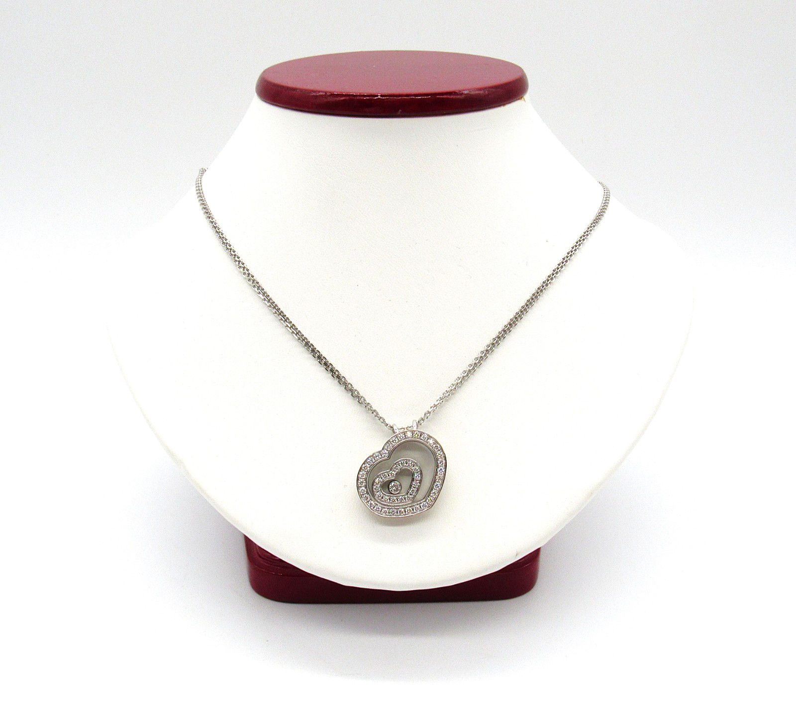 Chopard Happy Spirit Diamond Double Heart Necklace 18K White Gold 750