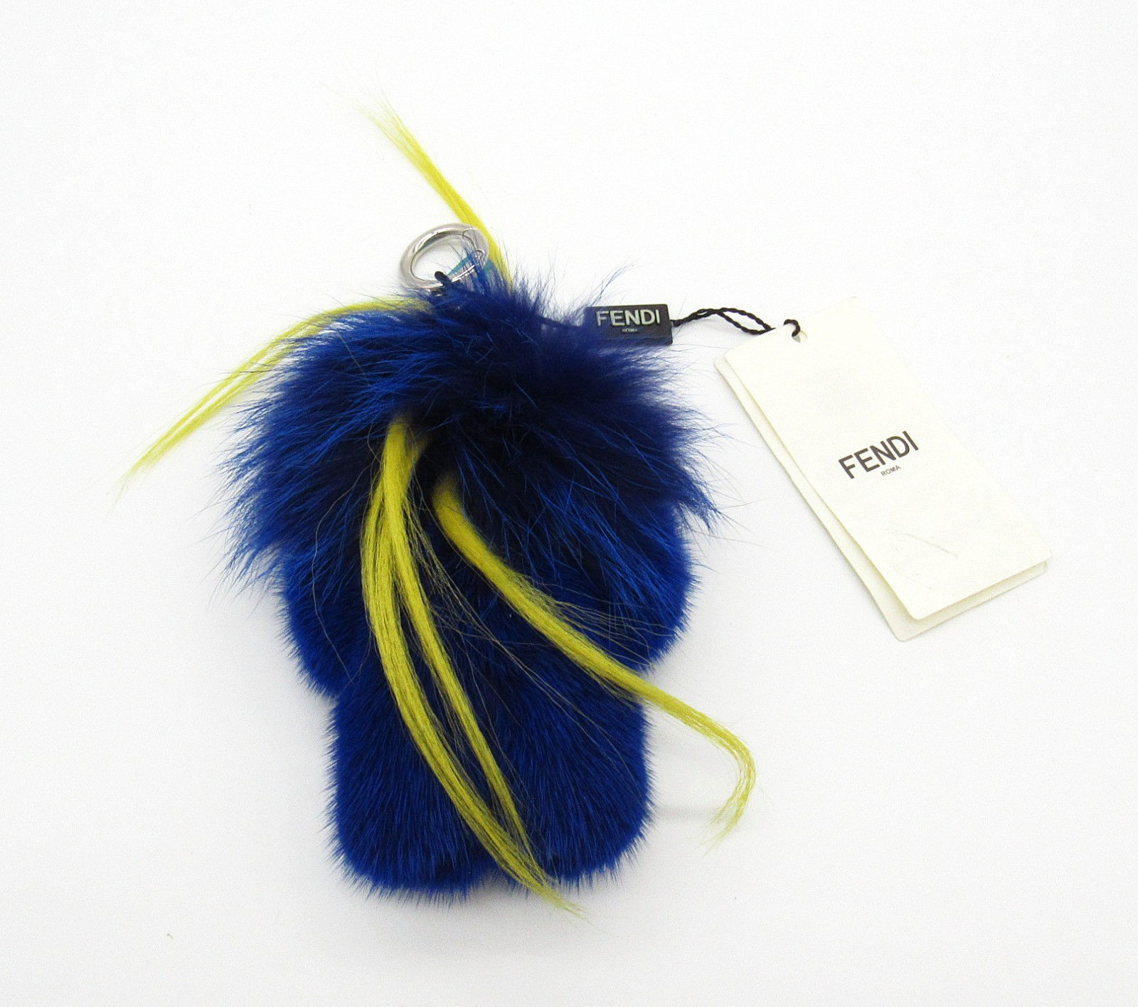 Authentic FENDI Bag Bugs Monster Fur Bag Charm Keychain Blue Yellow Toy