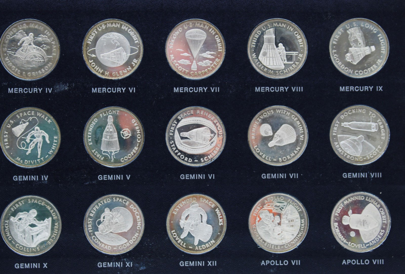 Danbury Mint Men in Space Series First Edit. Sterling Silver Proof Set 21 Medals