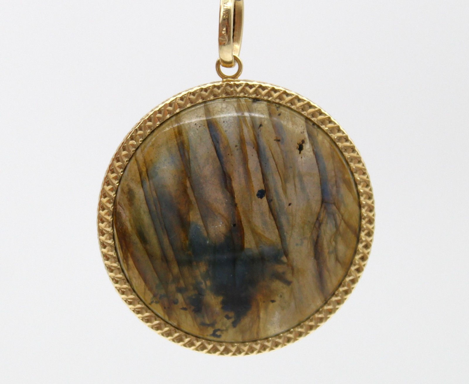 Large Round Labradorite Pendant 14K Gold Milor Italy Blue Flash Statement 39mm