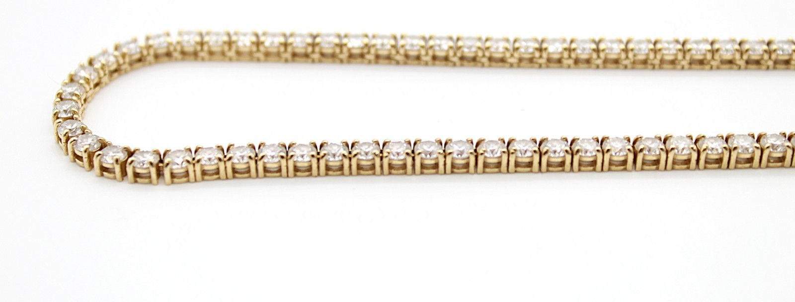 15.2 CT Lab Grown Diamond Tennis Necklace 14K Yellow Gold Round 4-Prong