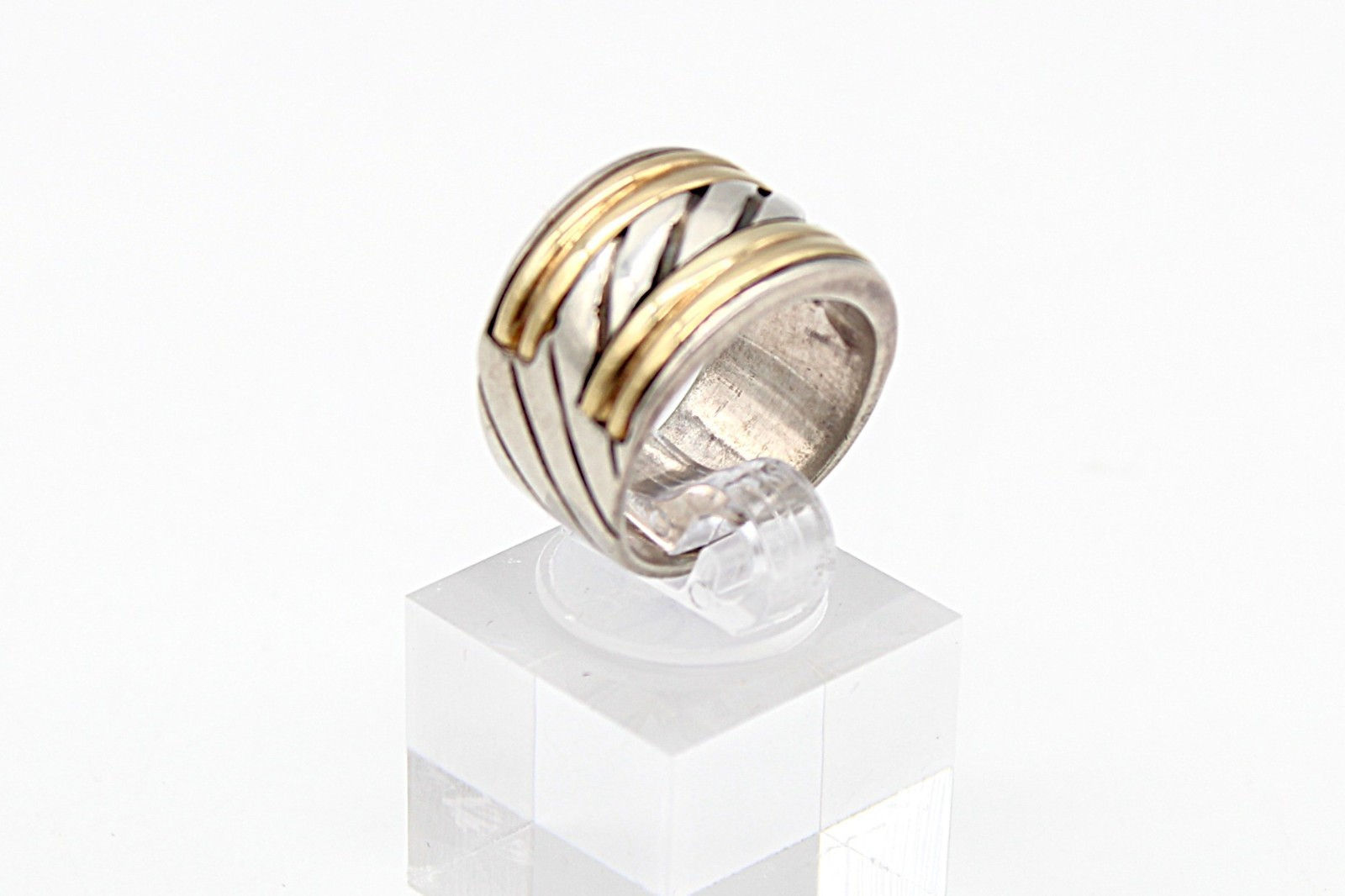 Jeffrey Levin 18K Yellow Gold & Sterling Silver Wide Band Ring Size 7 9.6g JL