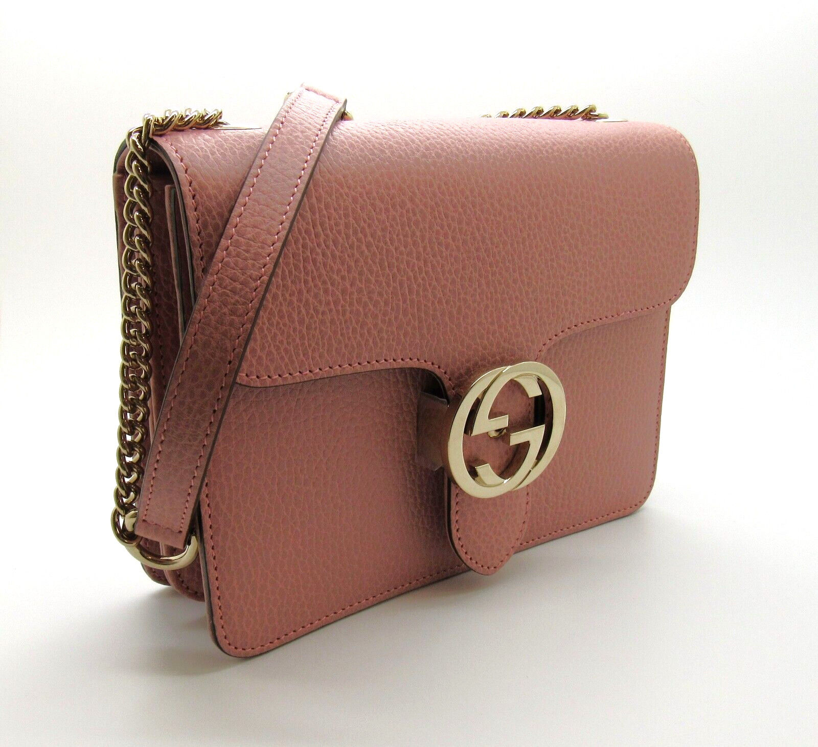 Auth GUCCI Interlocking G Crossbody Shoulder Bag pink beige leather 510304