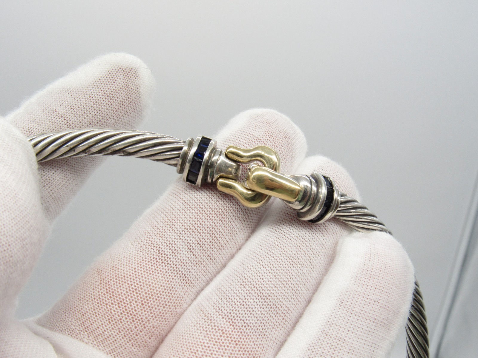 Jeffrey Levin 18K Gold 925 Sterling Silver Sapphire Cable Necklace 16" 73.3g