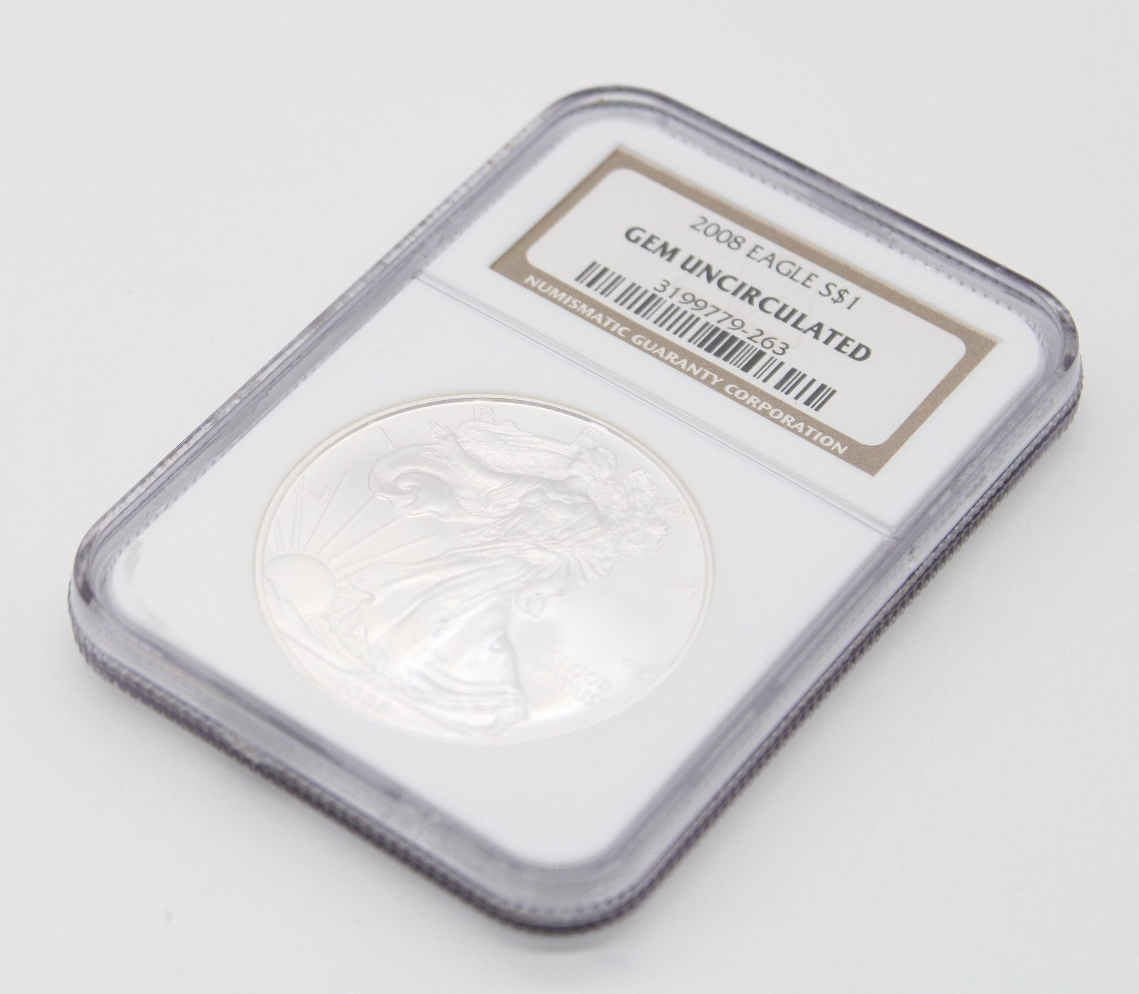 2008 American Silver Eagle $1 NGC Gem Uncirculated 1 oz .999 Fine Silver Coin