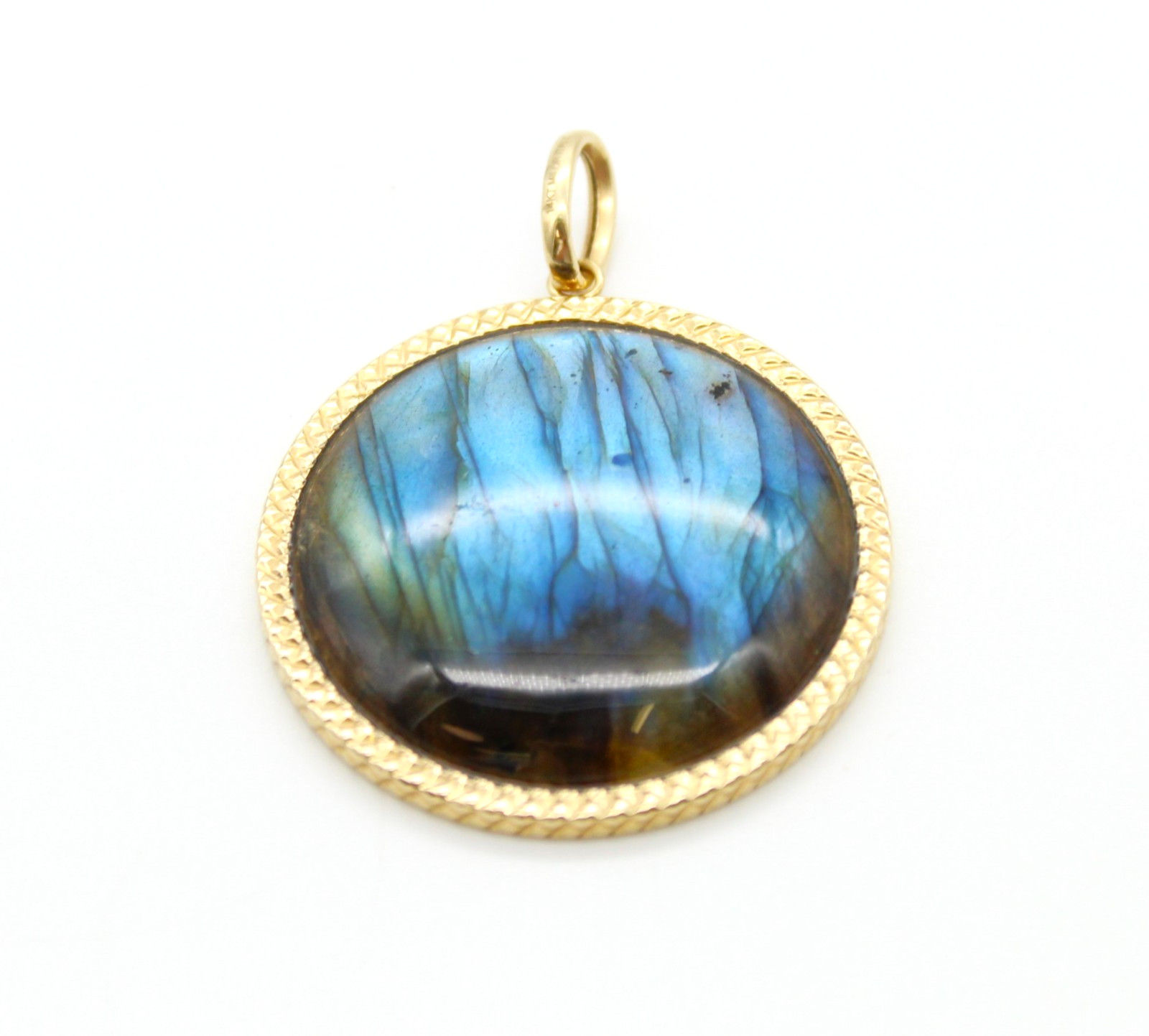 Large Round Labradorite Pendant 14K Gold Milor Italy Blue Flash Statement 39mm