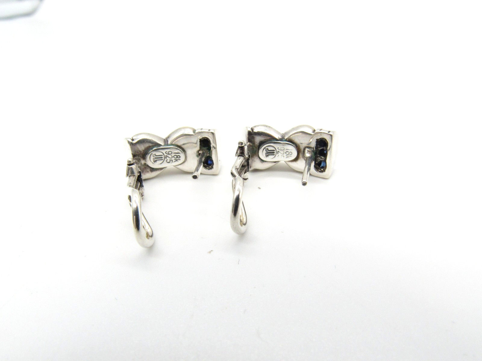 Jeffrey Levin 18K Gold 925 Sterling Silver Blue Sapphire Earrings Omega Back 9.6