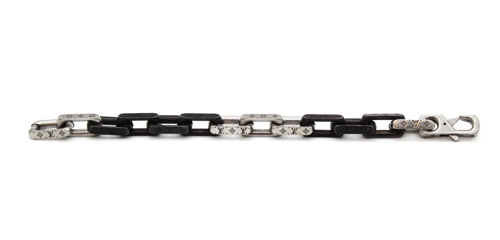 Louis Vuitton Chain Link Bracelet Monogram Black Silver M00687