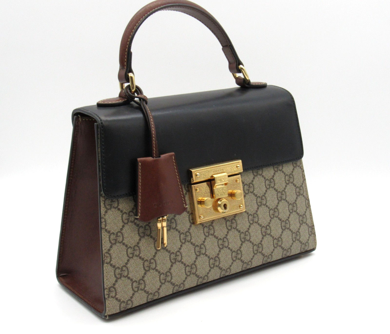 Gucci Padlock GG Supreme Top Handle Bag Monogram Canvas Black Leather 453188