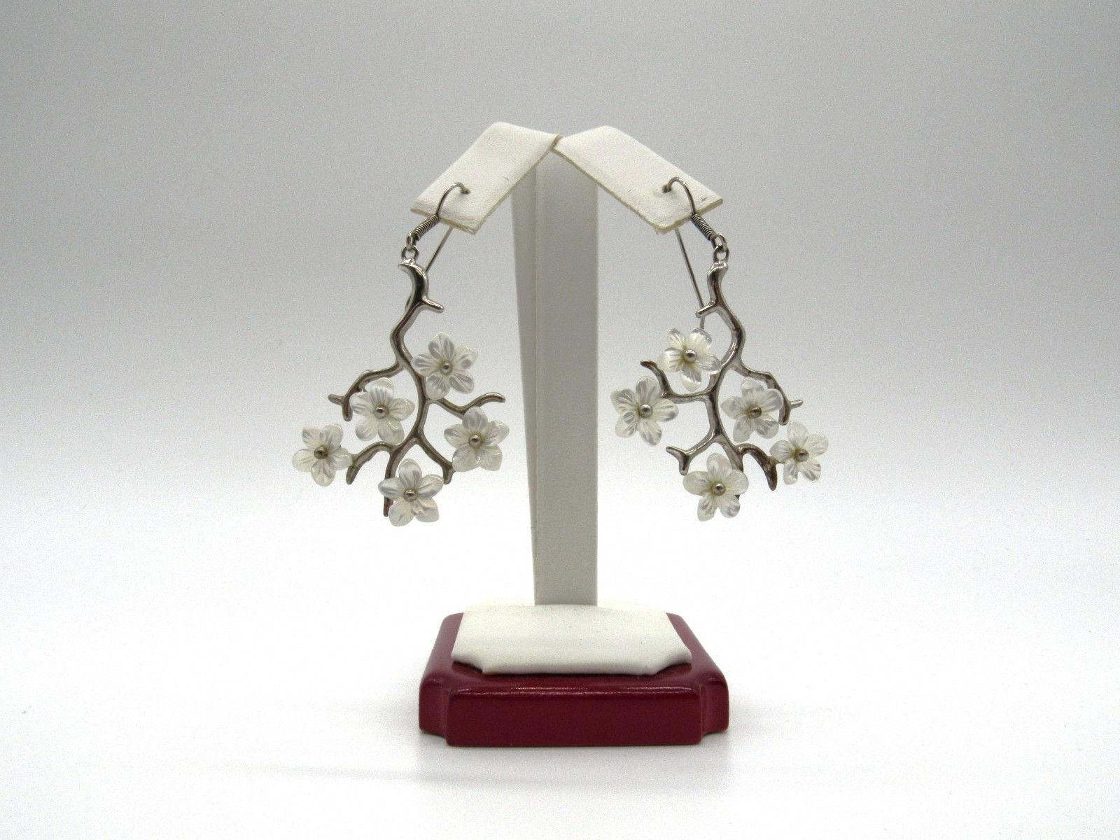 Sterling Silver Mother of Pearl Flower Branch Dangle Earrings SX925 Thailand