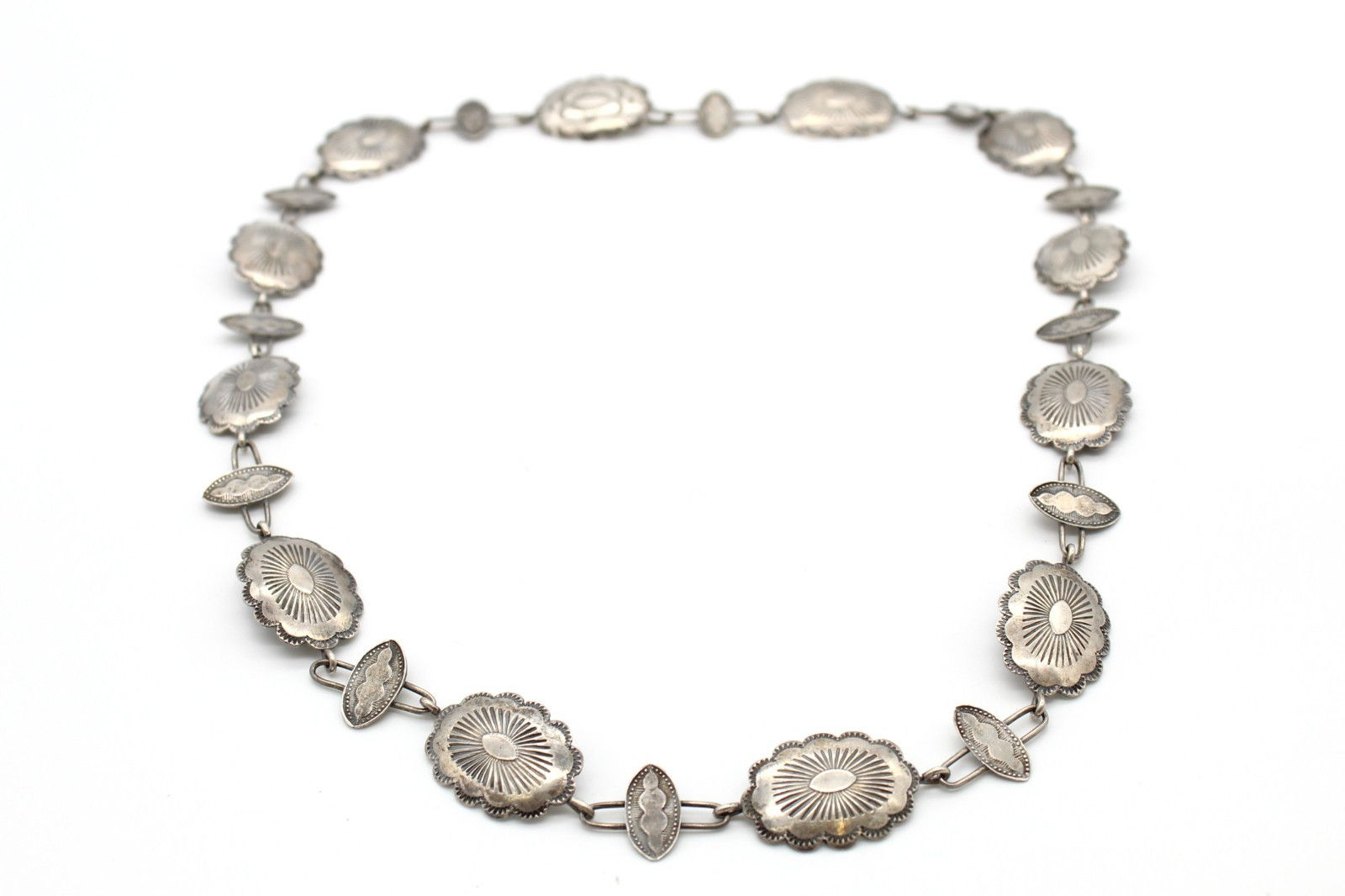 Vintage Sterling Silver Concho Link Necklace 30" Southwest Western 65.2g