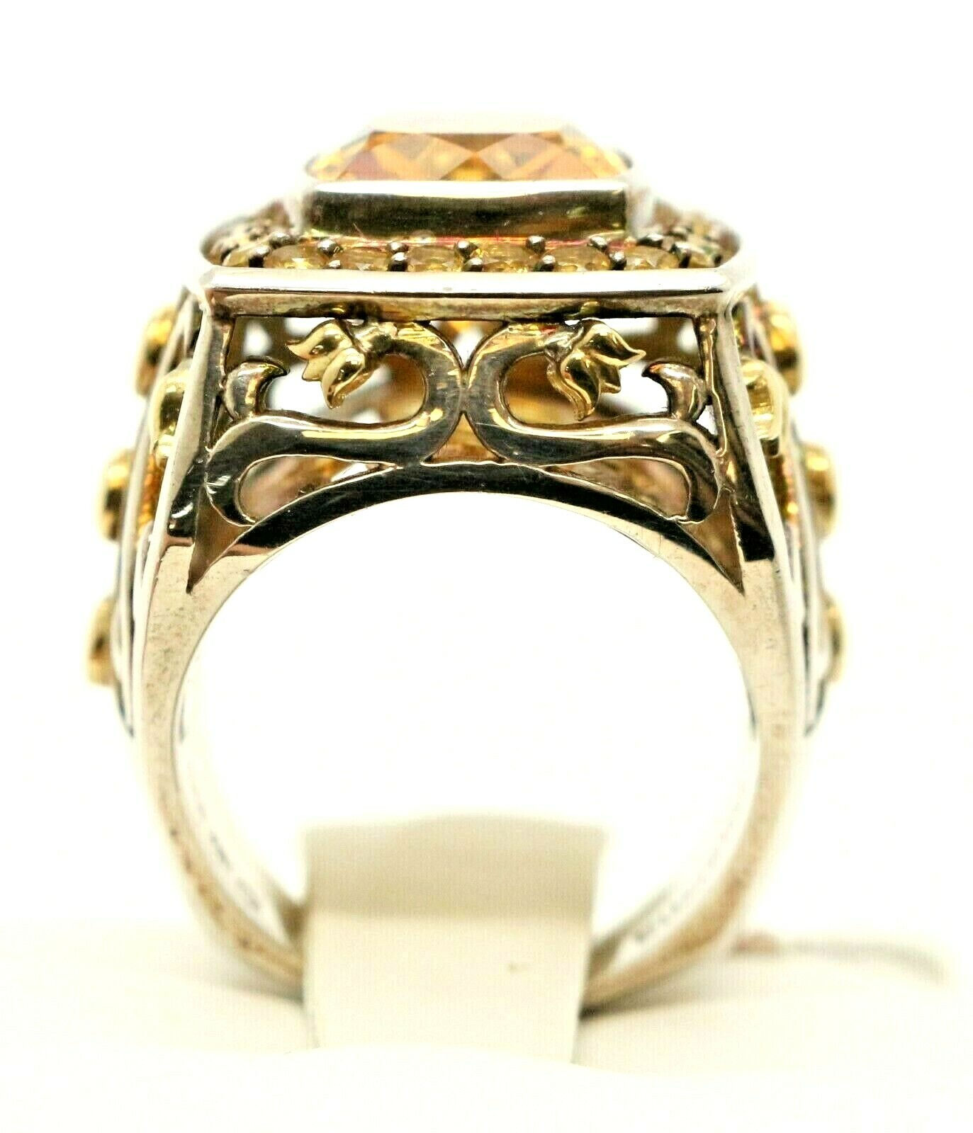 925 Silver & 18K Ring with Natural Yellow Citrine 4.75 Ct Ring Size 7.5 US