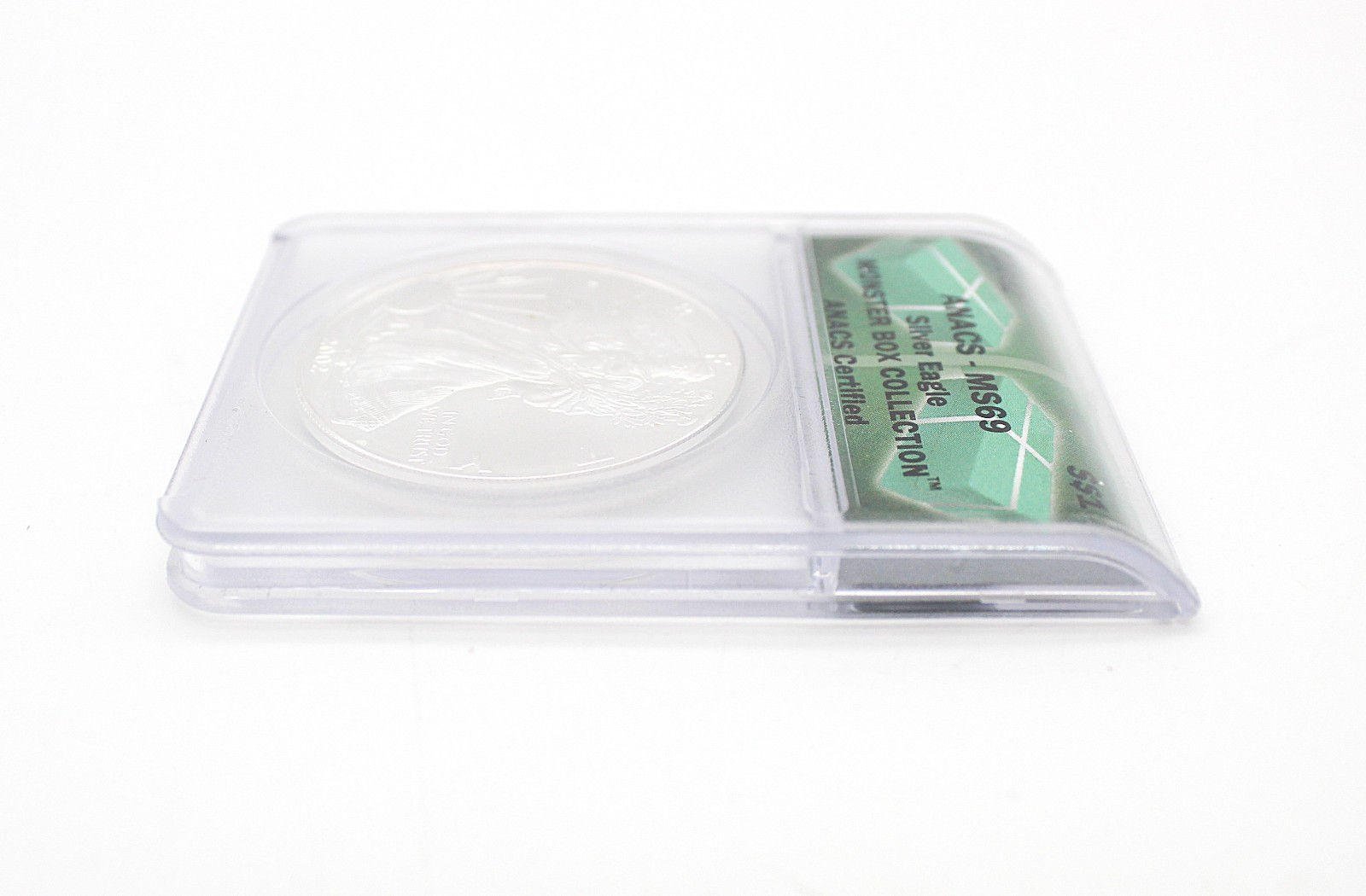 2002 $1 AMERICAN SILVER EAGLE ANACS MS69 MONSTER BOX COLLECTION GREEN LABEL