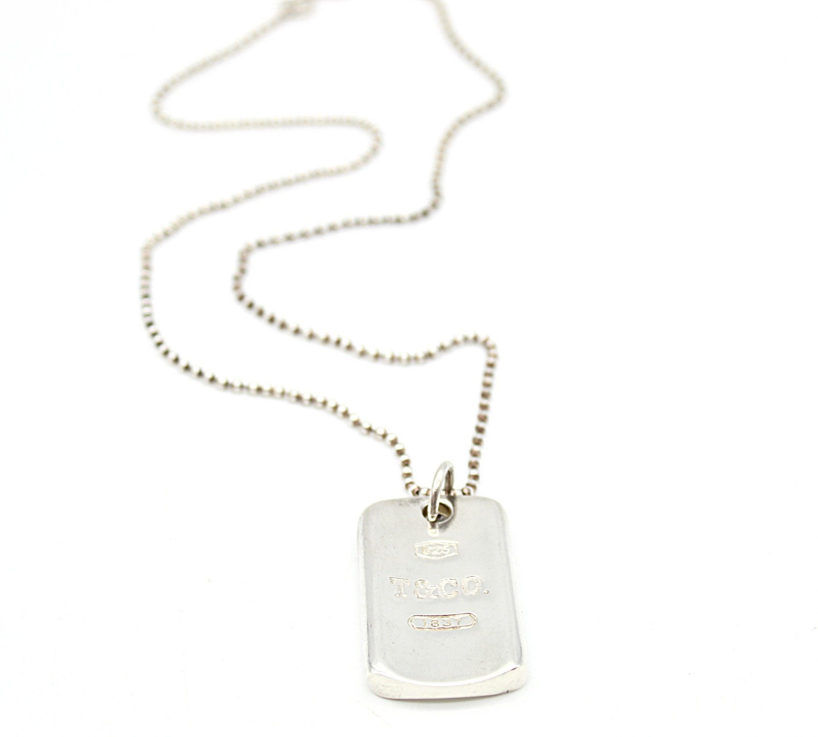 Tiffany & Co. Sterling Silver 1837 Dog Tag Pendant on a 20" Chain Necklace