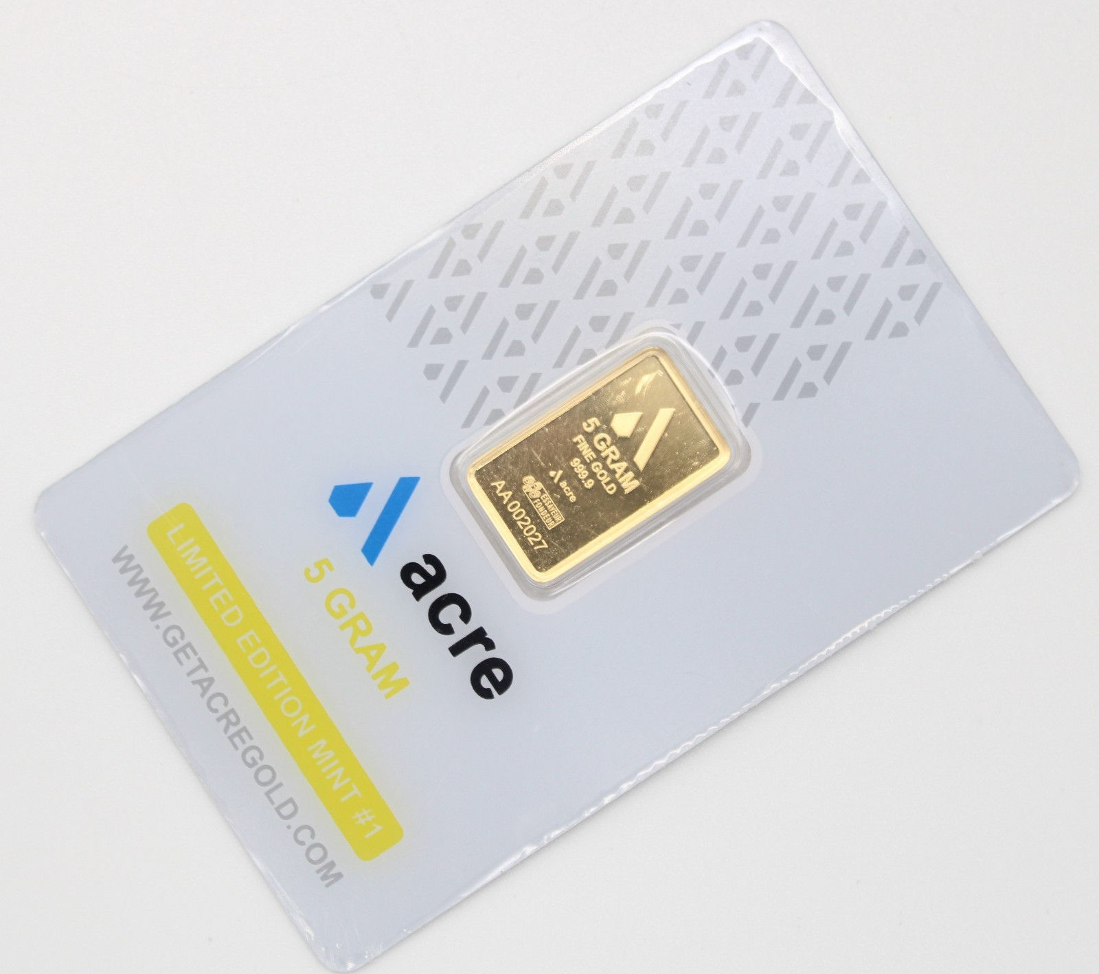 ACRE 5 Gram Gold Bar  in a Sealed Protective Assay Package