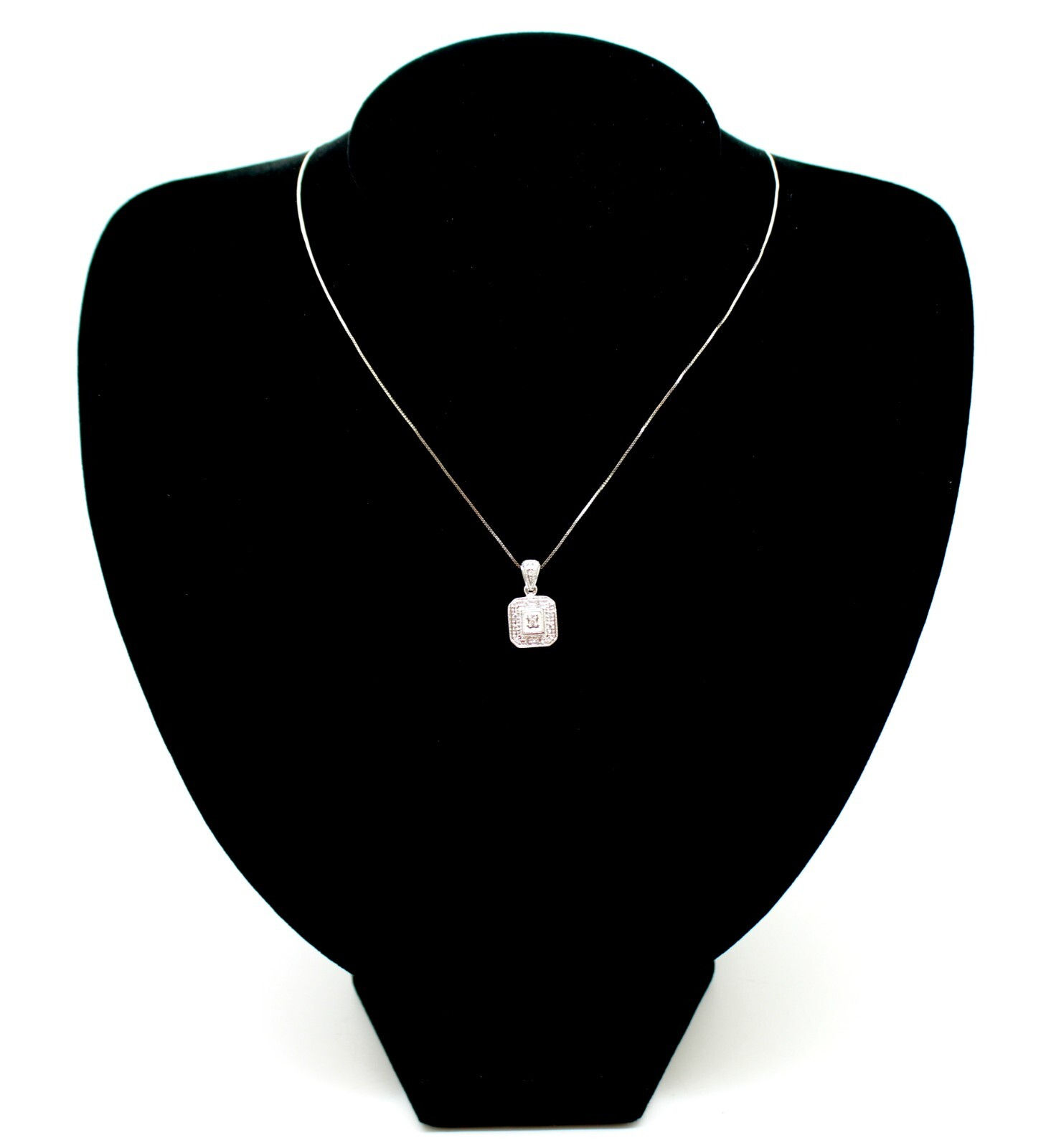 14K White Solid Gold & Natural Round Diamonds Pendant Necklace 0.3cts