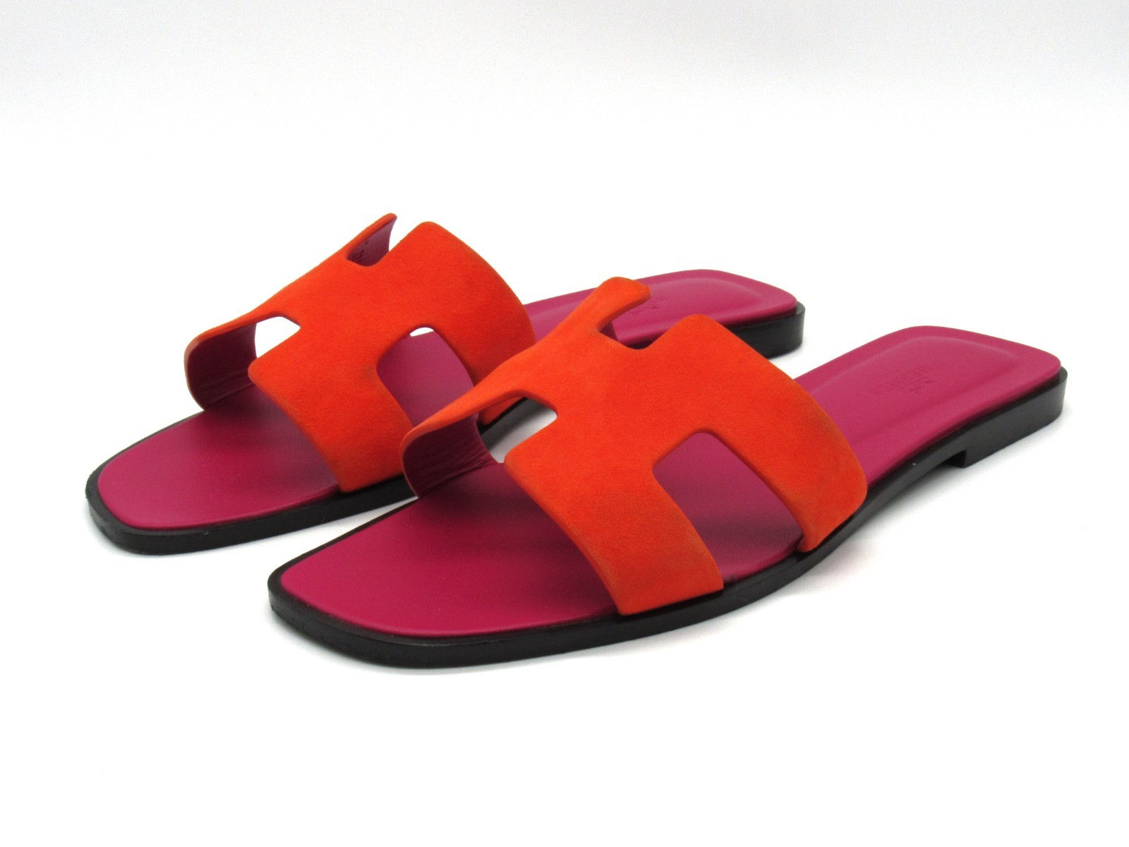 Hermès Oran H Slide Sandals Orange Suede / Pink Leather Women’s EU 39.5/ US 9.5