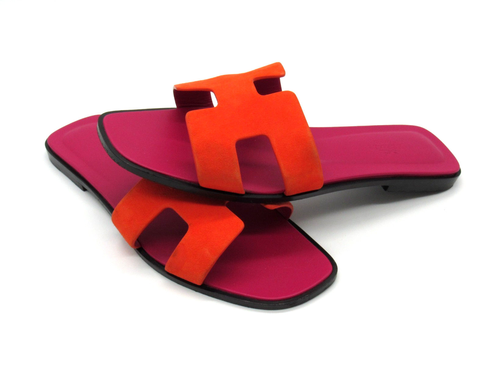 Hermès Oran H Slide Sandals Orange Suede / Pink Leather Women’s EU 39.5/ US 9.5