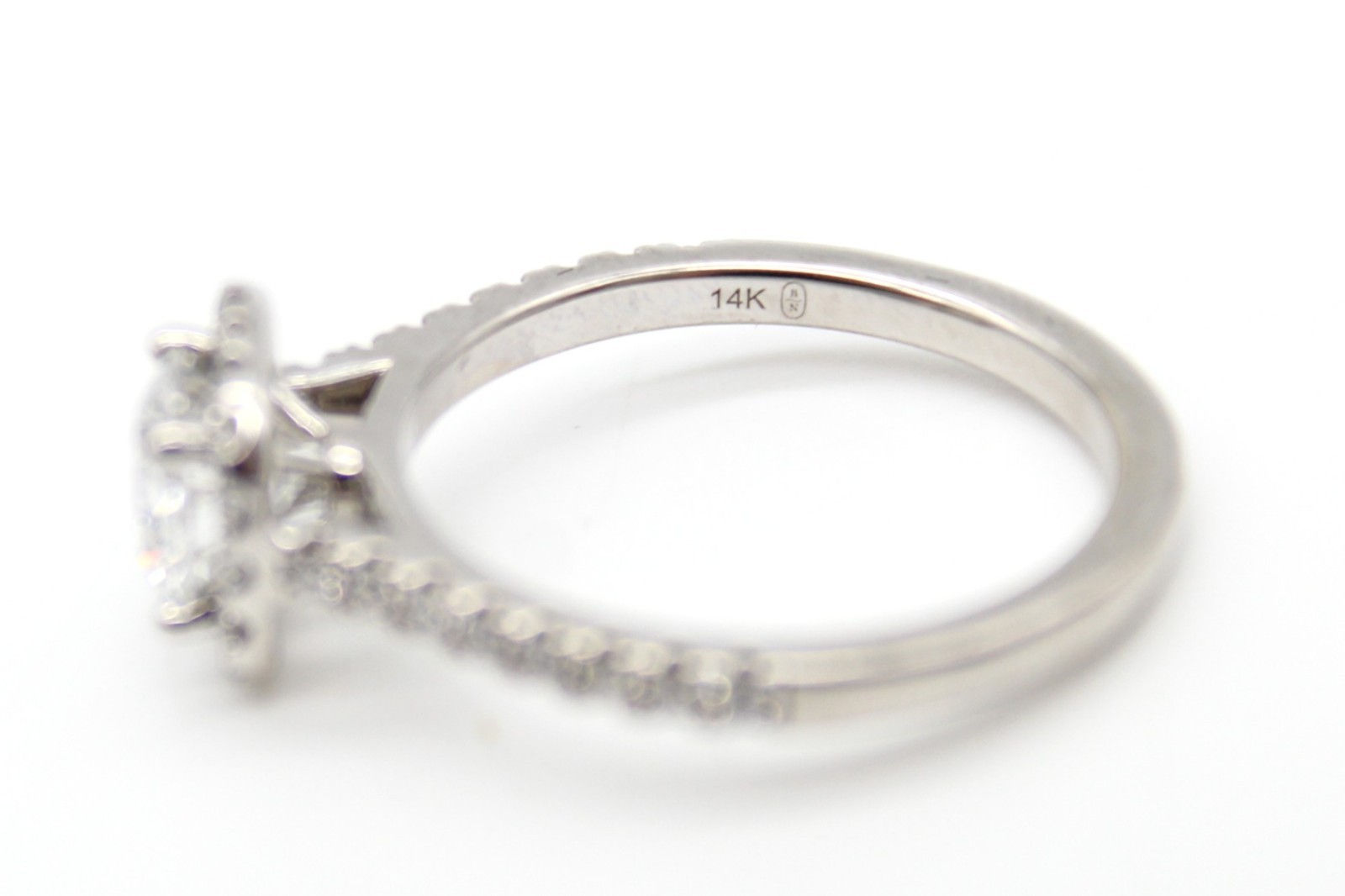 14K White Gold Lab Created Diamond Halo Ring Natural Accent Diamonds Sz 6.5