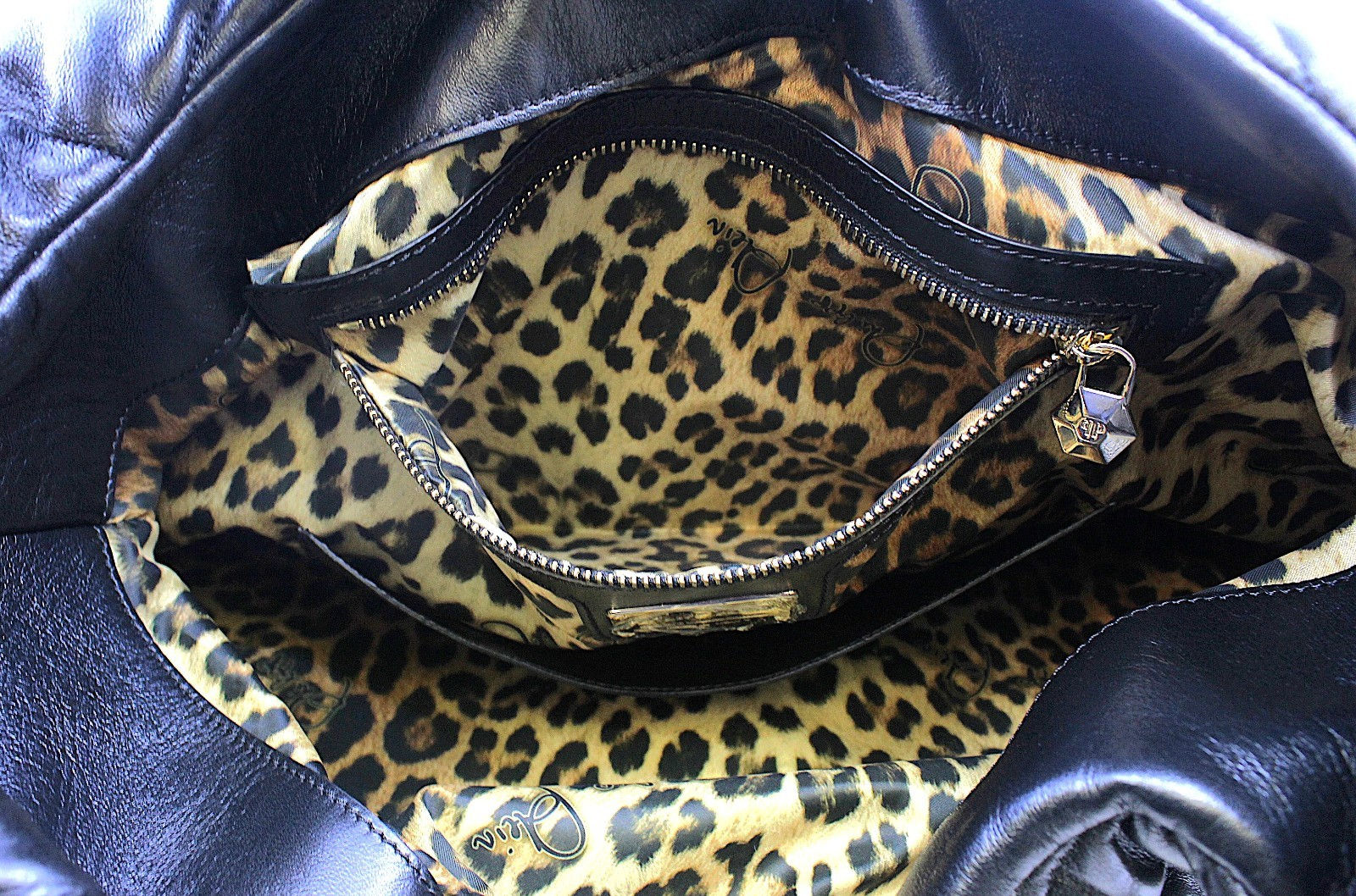PHILLIP PLEIN HOBO STUDS LEATHER HEANDLED BAG BLACK COLOR