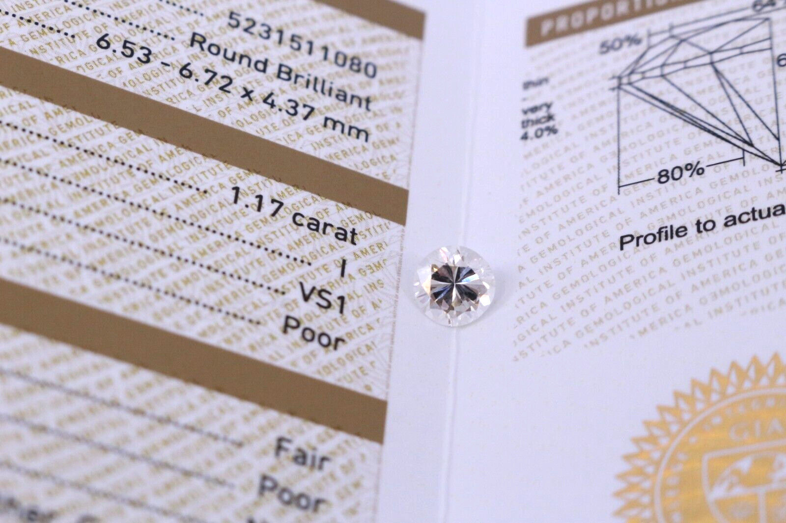 GIA Certified 1.17 Carat Round Cut Natural Diamond I/VS1 Loose Diamond