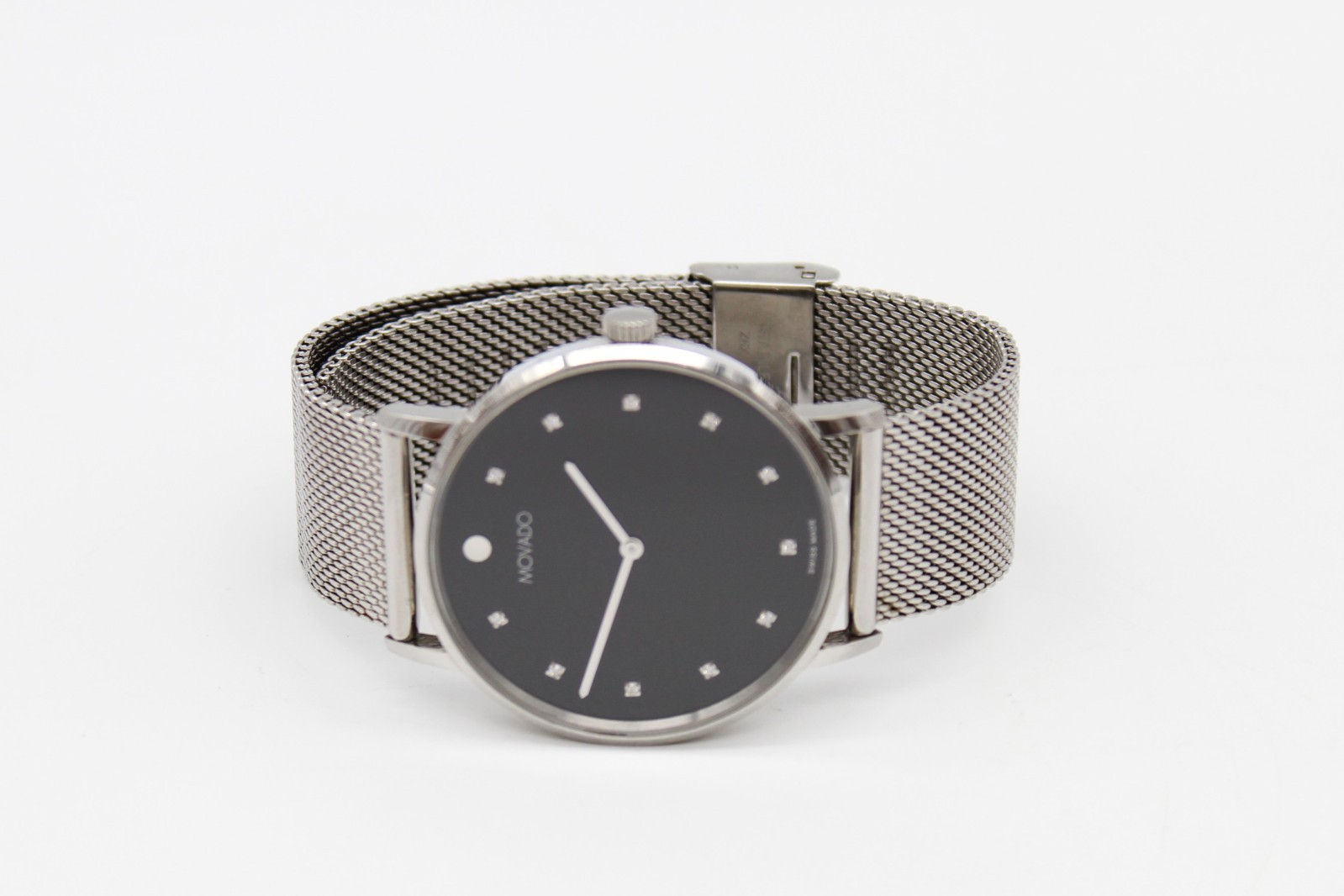 Movado Museum Classic 40mm Black Diamond Dial Stainless Mesh Watch 80.1.14.1830