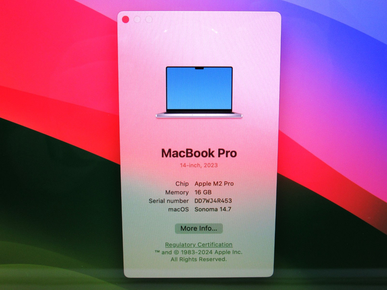 2023 MacBook Pro 14" M2 Pro 3.49Ghz 16GB RAM 1TB SSD 19Core A2779 Silver